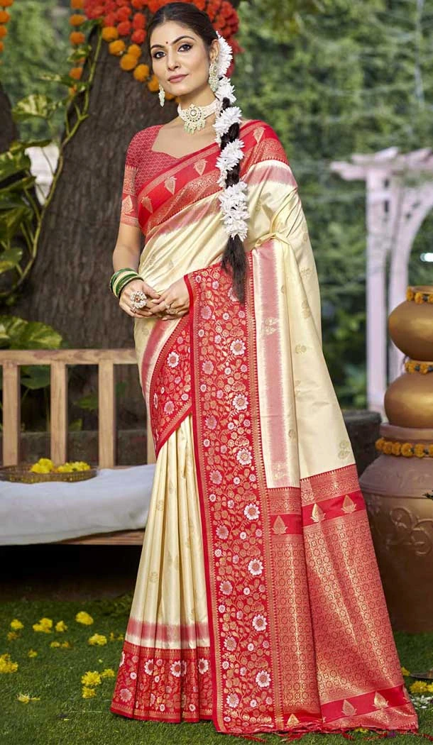 White Art Silk Woven Work Party Wear Plus Size Saree - 11428200796