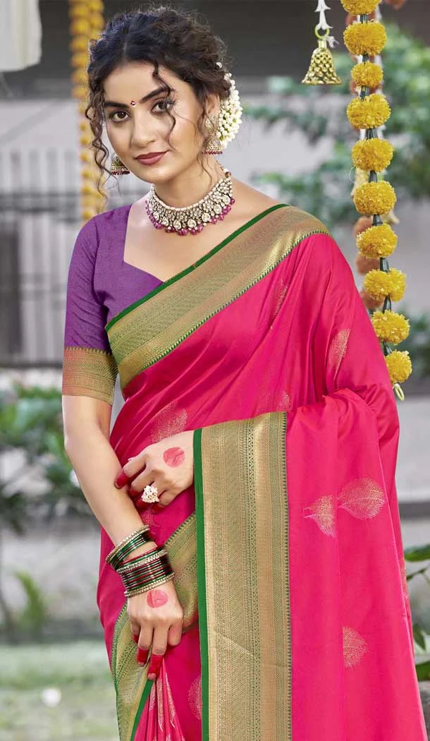 Art Silk Weaving Work Party Wear Saree In Rani Pink - 11435200834