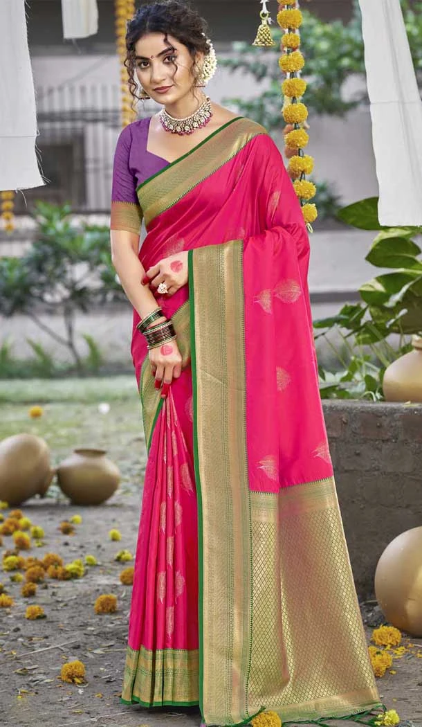 Art Silk Weaving Work Party Wear Saree In Rani Pink - 11435200834
