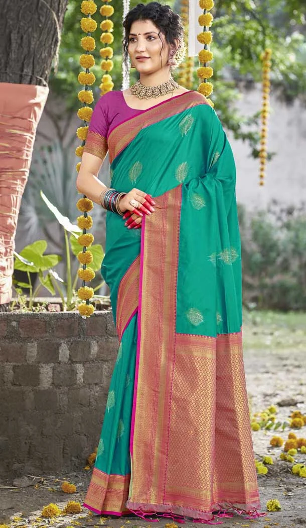 Art Silk Weaving Work Party Wear Saree In Rama Blue - 11435200838