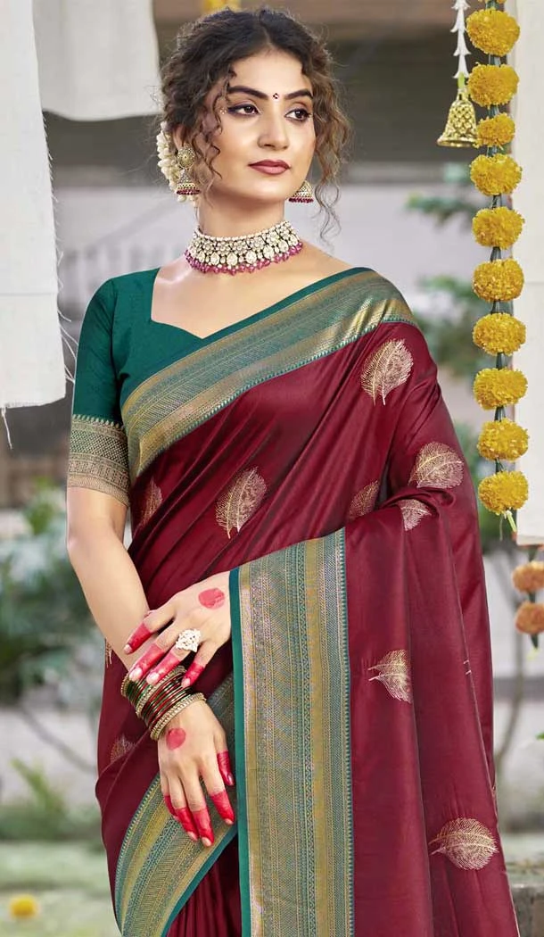 Art Silk Weaving Work Party Wear Saree In Maroon - 11435200839