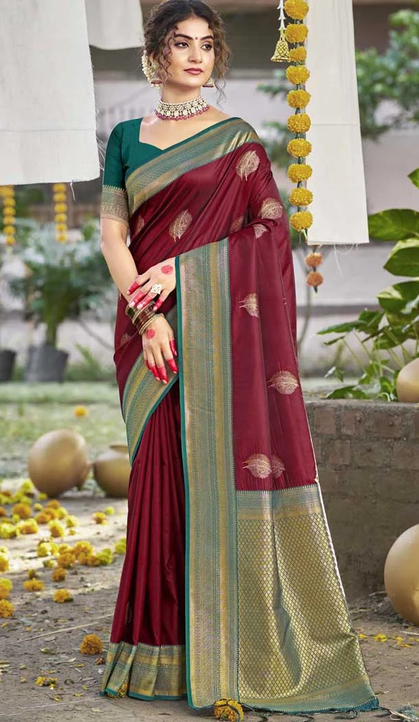Art Silk Weaving Work Party Wear Saree In Maroon - 11435200839