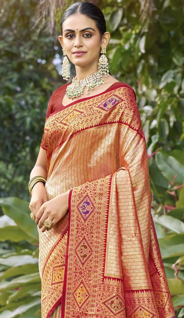 Orange Art Silk Woven Work Designer Party Wear Saree - 11436200840