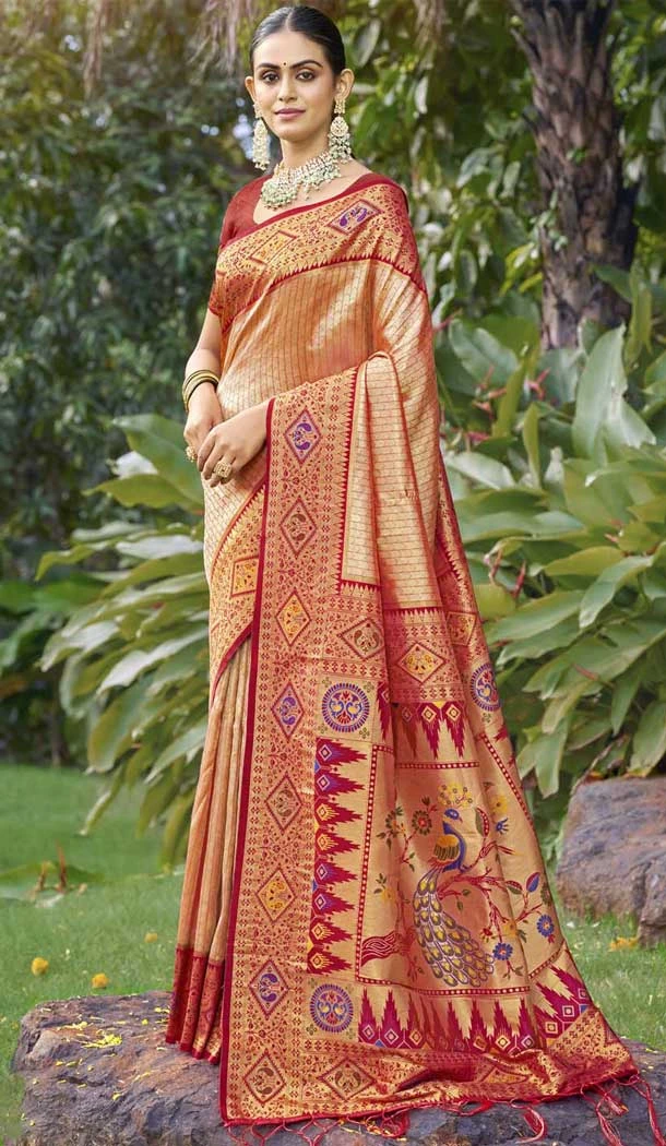 Orange Art Silk Woven Work Designer Party Wear Saree - 11436200840