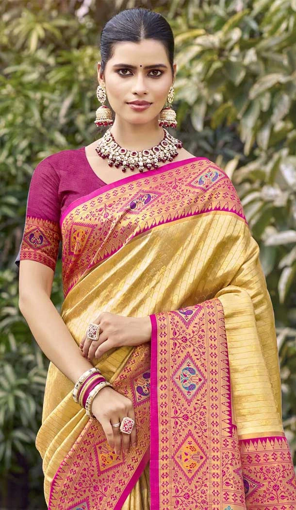 Yellow Art Silk Woven Work Designer Party Wear Saree - 11436200841