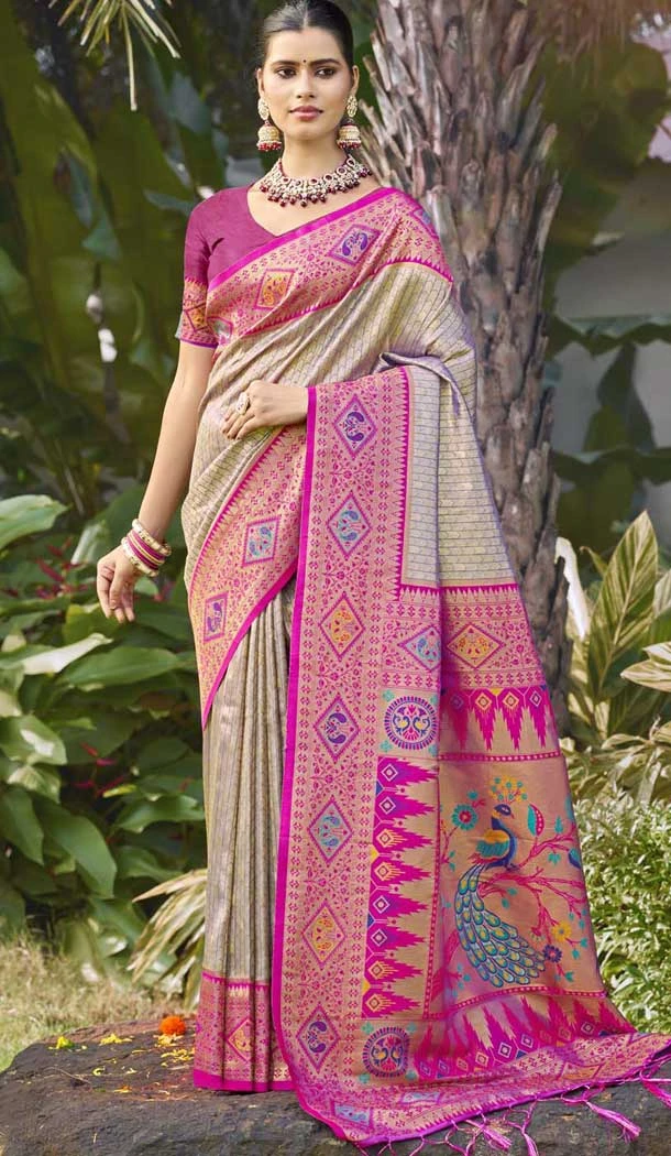 Grey Art Silk Woven Work Designer Party Wear Saree - 11436200845