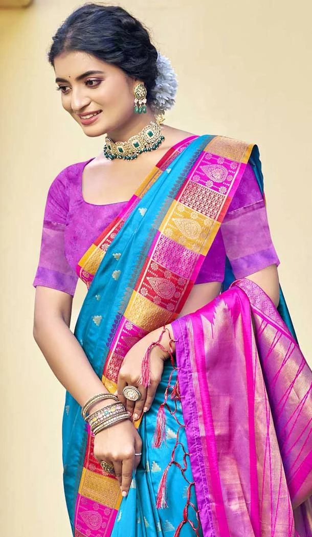 Art Silk Weaving Work Party Wear Saree In Royal Blue - 11438200854