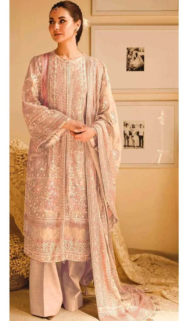 Peach Fox Georgette Embroidery Work Party Wear Palazzo Salwar Suit - 11531201503