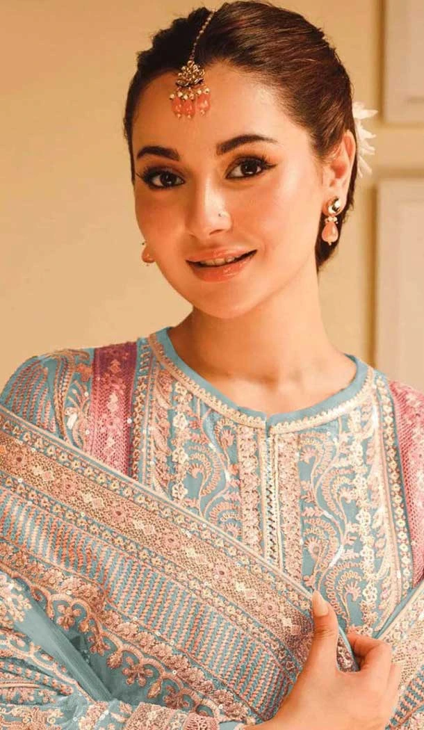 Sky Blue Fox Georgette Embroidery Work Party Wear Palazzo Salwar Suit - 11531201505