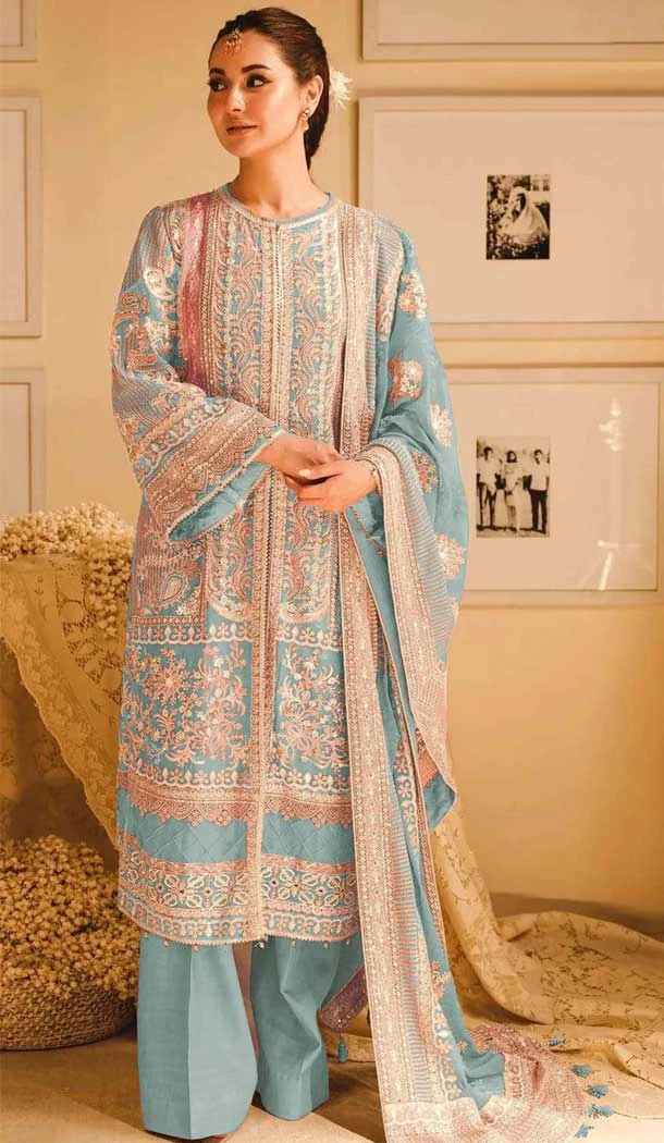 Sky Blue Fox Georgette Embroidery Work Party Wear Palazzo Salwar Suit - 11531201505