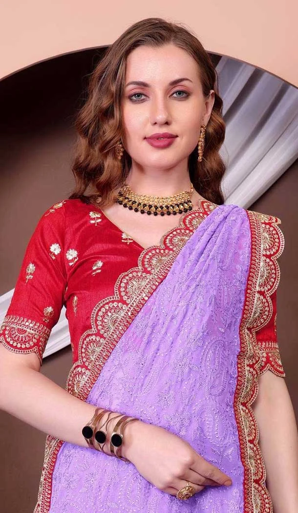 Georgette Thread Work Designer Party Wear Saree In Lavender - 11551201630