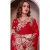 Red Soft Jimmy Choo Embroidered Party Wear Plus Size Saree - 11552201634