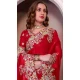 Red Soft Jimmy Choo Embroidered Party Wear Saree - 11552201634
