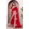 Red Soft Jimmy Choo Embroidered Party Wear Plus Size Saree - 11552201634