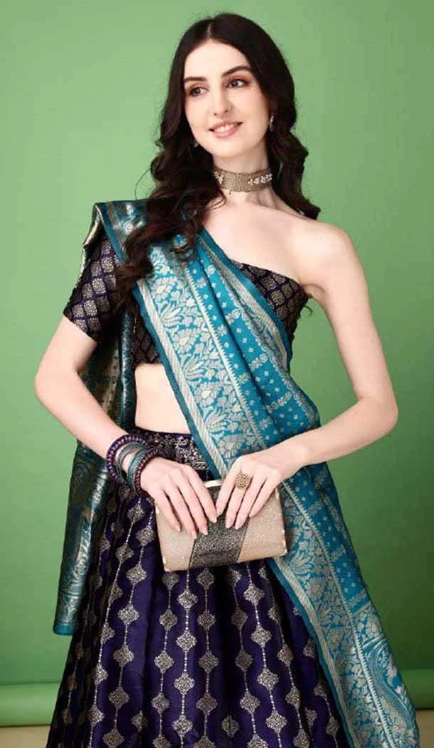 Multi Color Soft Silk Jacquard Work Party Wear Lehenga Choli - 11553201644