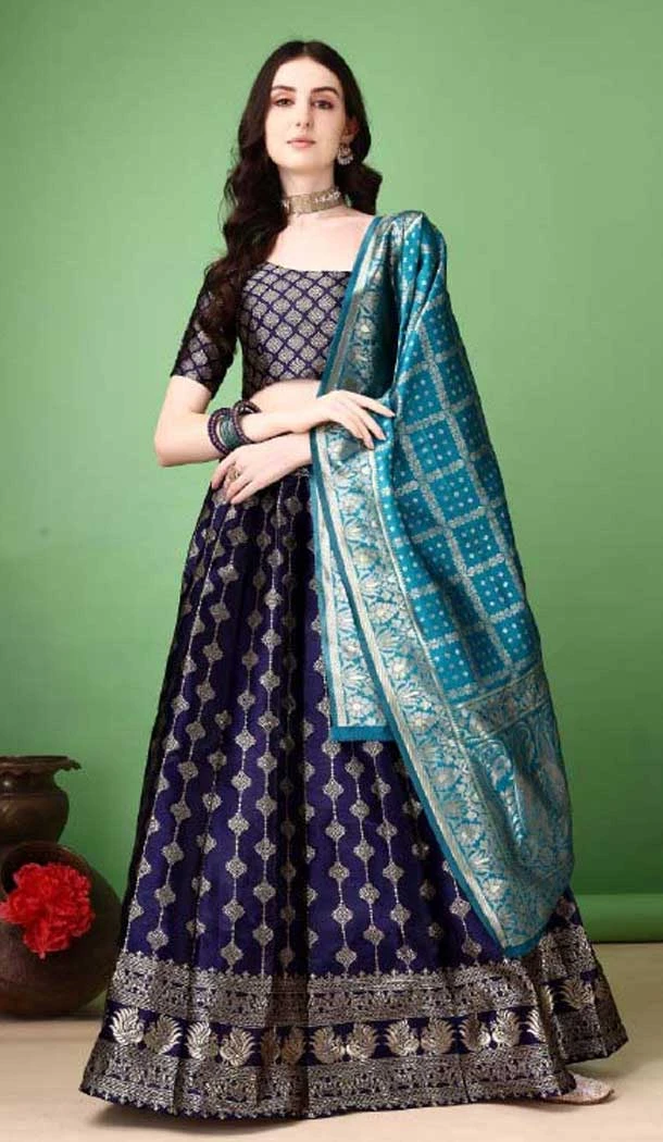 Multi Color Soft Silk Jacquard Work Party Wear Lehenga Choli - 11553201644