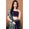 Indigo Blue Soft Silk Jacquard Work Party Wear Plus Size Lehenga Choli - 11553201647