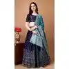 Indigo Blue Soft Silk Jacquard Work Party Wear Plus Size Lehenga Choli - 11553201647