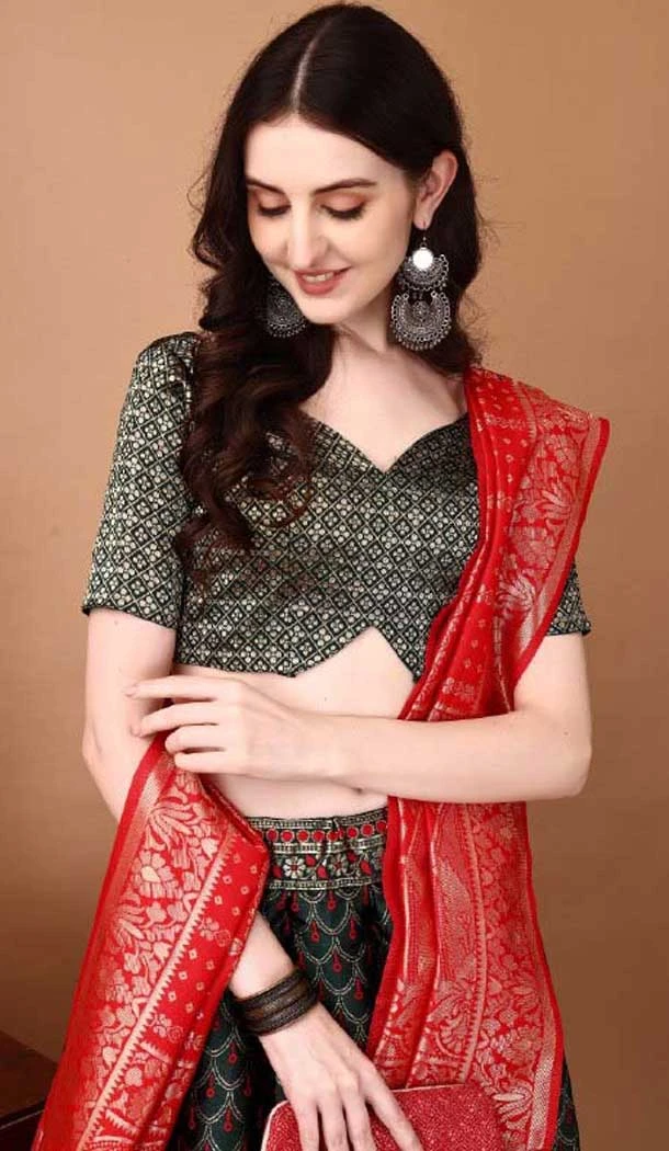 Soft Silk Jacquard Work Party Wear Lehenga Choli In Green - 11553201648