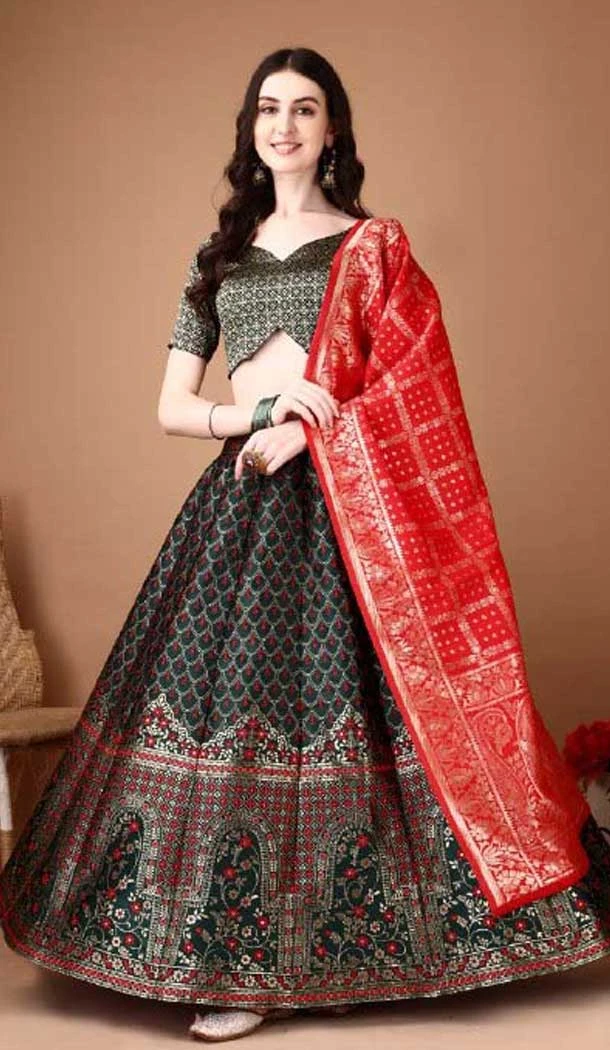 Soft Silk Jacquard Work Party Wear Lehenga Choli In Green - 11553201648