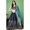 Navy Blue Jacquard Work Soft Silk Party Wear Plus Size Lehenga Choli - 11553201650