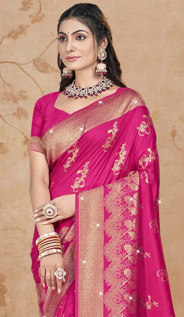 Rani Pink Art Silk Printed Designer Party wear Saree - 11415200706