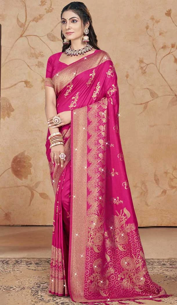 Rani Pink Art Silk Printed Designer Party wear Saree - 11415200706