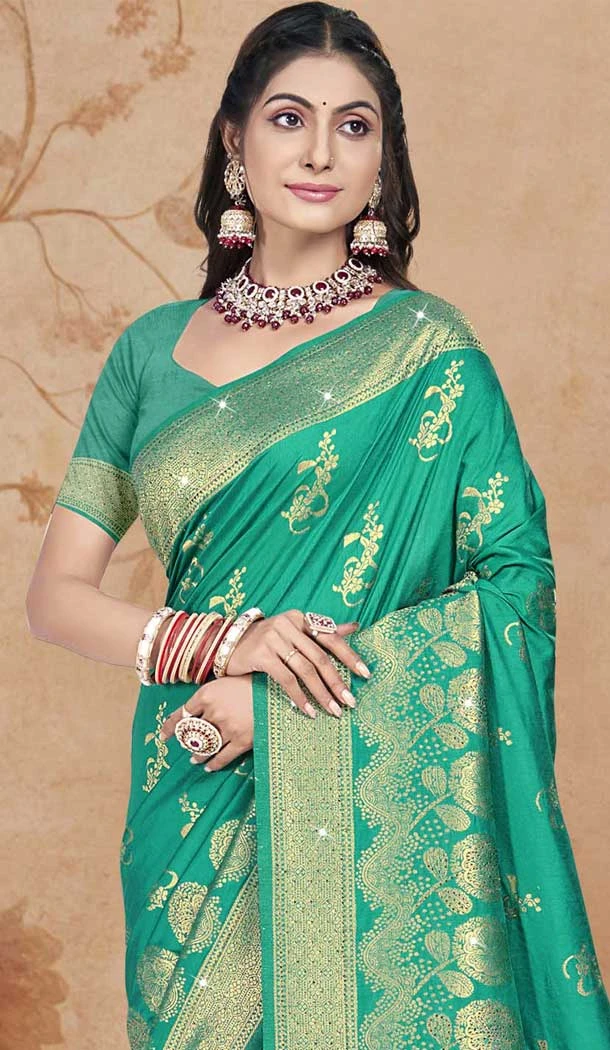 Sea Green Art Silk Printed Designer Party wear Saree - 11415200709
