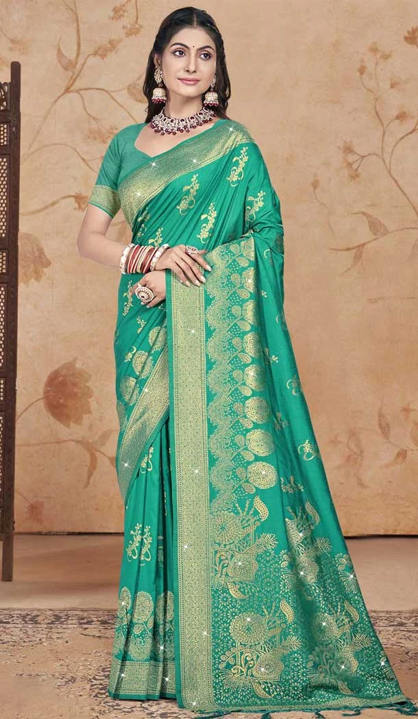 Sea Green Art Silk Printed Designer Party wear Saree - 11415200709