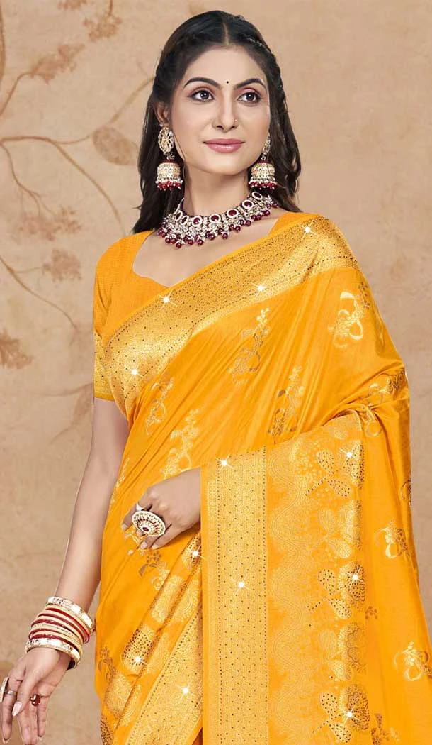 Yellow Art Silk Printed Designer Party wear Saree - 11415200710