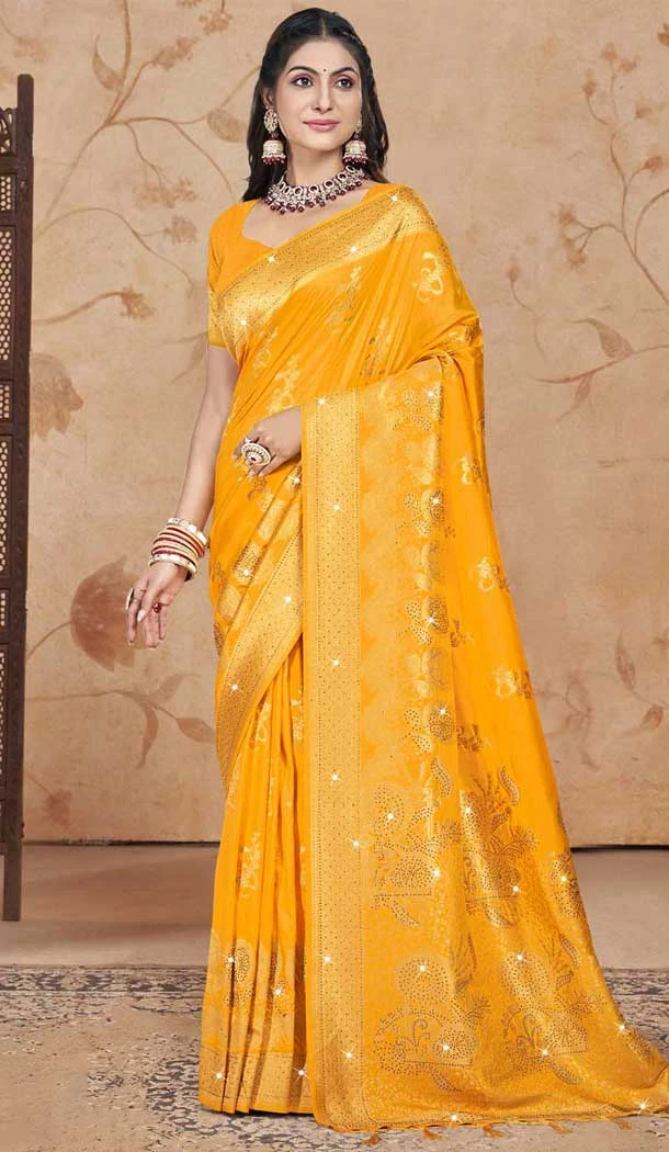 Yellow Art Silk Printed Designer Party wear Saree - 11415200710