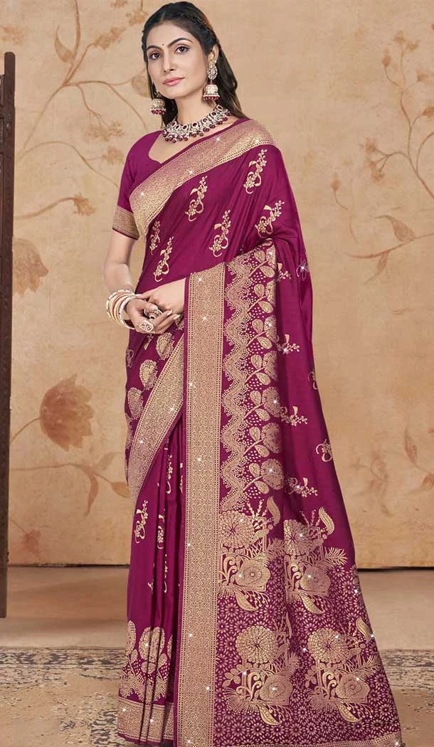 Wine Art Silk Printed Designer Party wear Saree - 11415200711