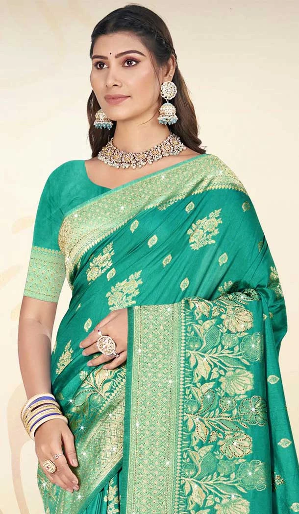 Art Silk Printed Party Wear Saree In Sea Green - 11416200713