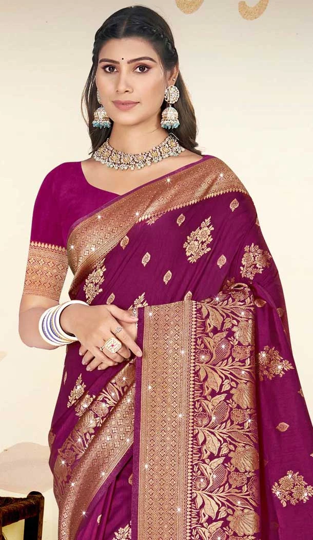 Art Silk Printed Party Wear Saree In Wine - 11416200714