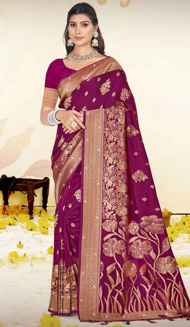 Art Silk Printed Party Wear Saree In Wine - 11416200714