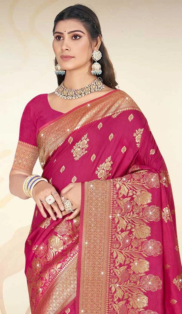 Art Silk Printed Party Wear Saree In Red - 11416200716