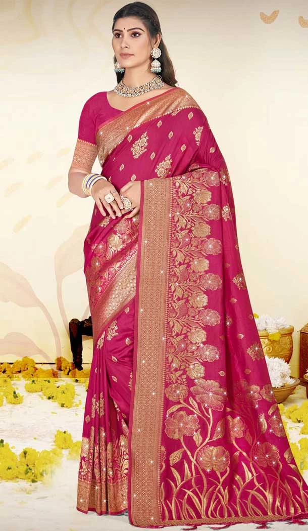 Art Silk Printed Party Wear Saree In Red - 11416200716