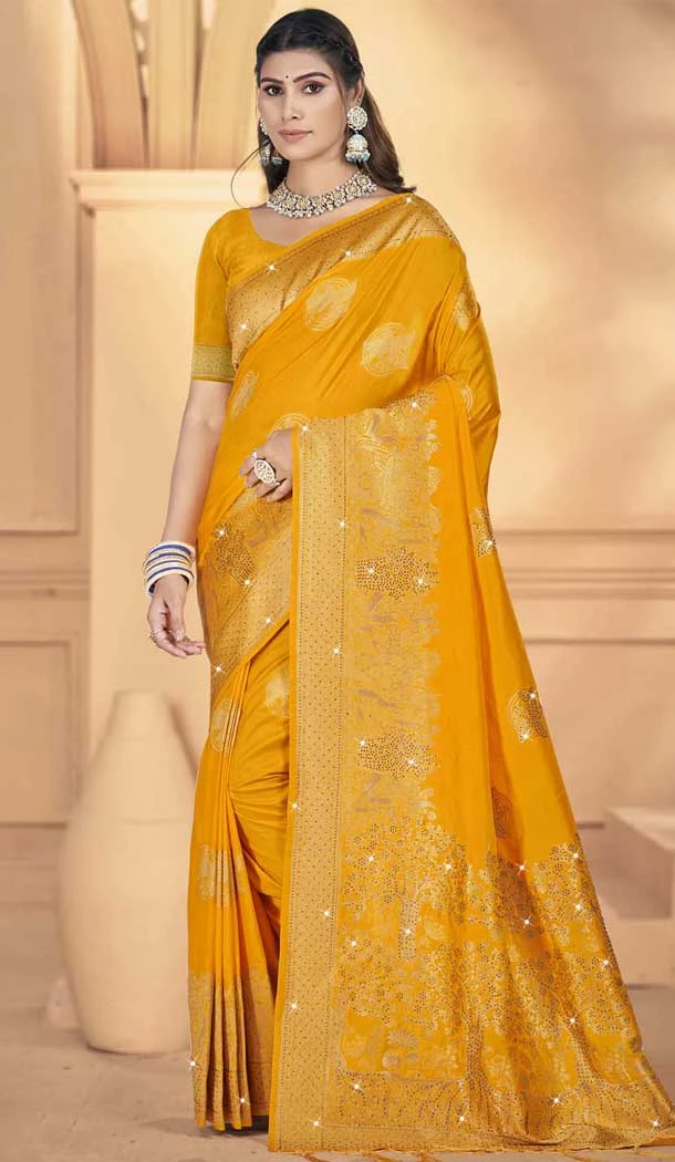 Yellow Art Silk Printed Traditional Party Wear Saree - 11417200719