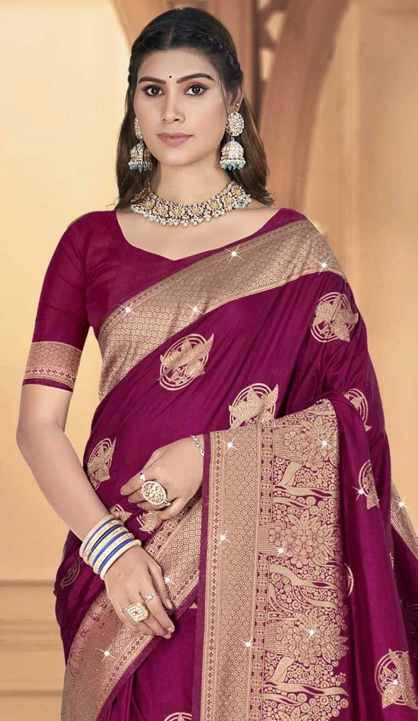 Wine Art Silk Printed Traditional Party Wear Saree - 11417200720