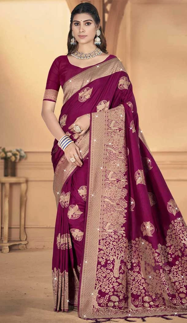 Wine Art Silk Printed Traditional Party Wear Saree - 11417200720