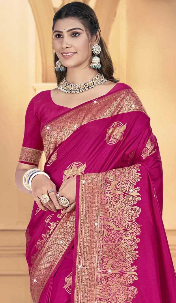 Rani Pink Art Silk Printed Traditional Party Wear Saree - 11417200722