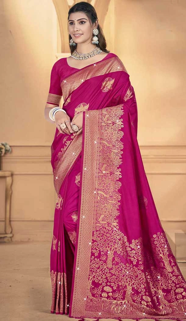 Rani Pink Art Silk Printed Traditional Party Wear Saree - 11417200722