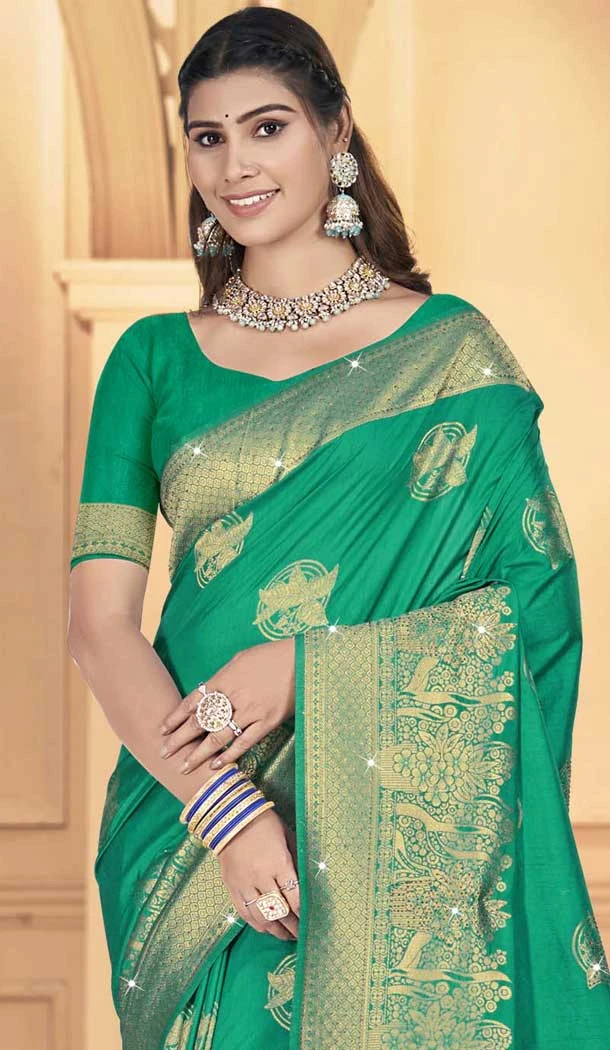 Sea Green Art Silk Printed Traditional Party Wear Saree - 11417200723
