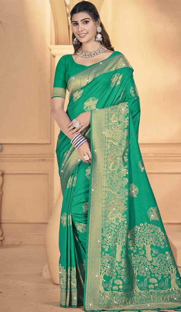 Sea Green Art Silk Printed Traditional Party Wear Saree - 11417200723