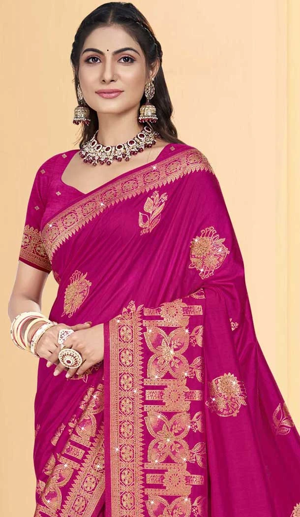 Art Silk Weaving Work Party Wear Designer Saree In Rani Pink - 11418200724
