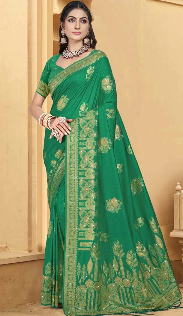 Art Silk Weaving Work Party Wear Designer Saree In Green - 11418200725