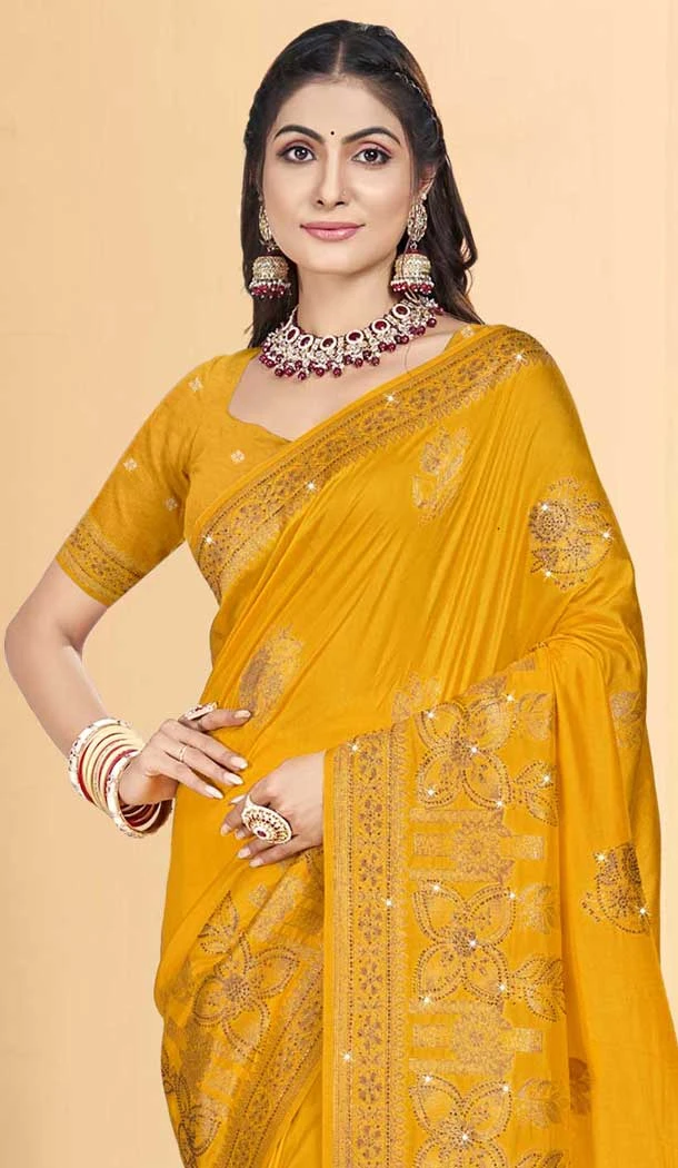 Art Silk Weaving Work Party Wear Designer Saree In Yellow - 11418200727