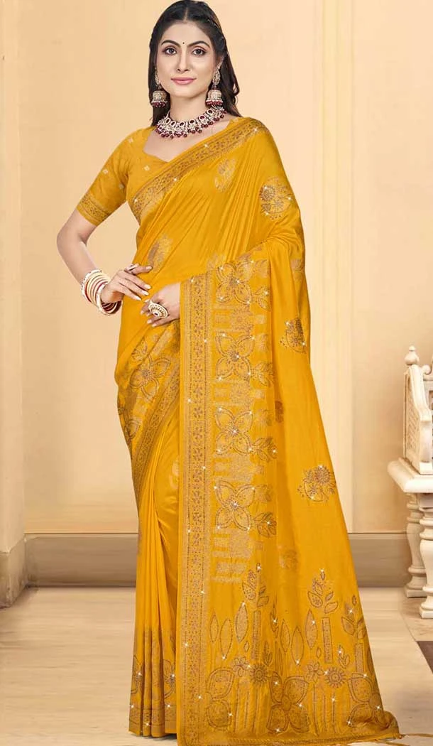 Art Silk Weaving Work Party Wear Designer Saree In Yellow - 11418200727