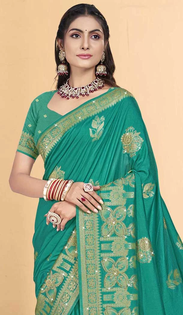 Art Silk Weaving Work Party Wear Designer Saree In Sea Green - 11418200728
