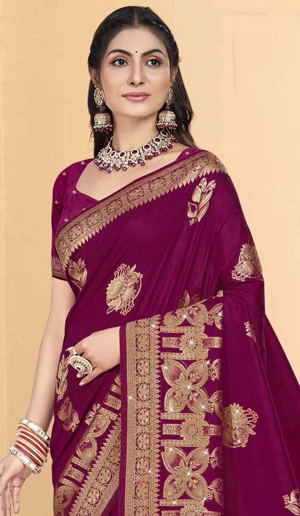 Art Silk Weaving Work Party Wear Designer Saree In Wine - 11418200729